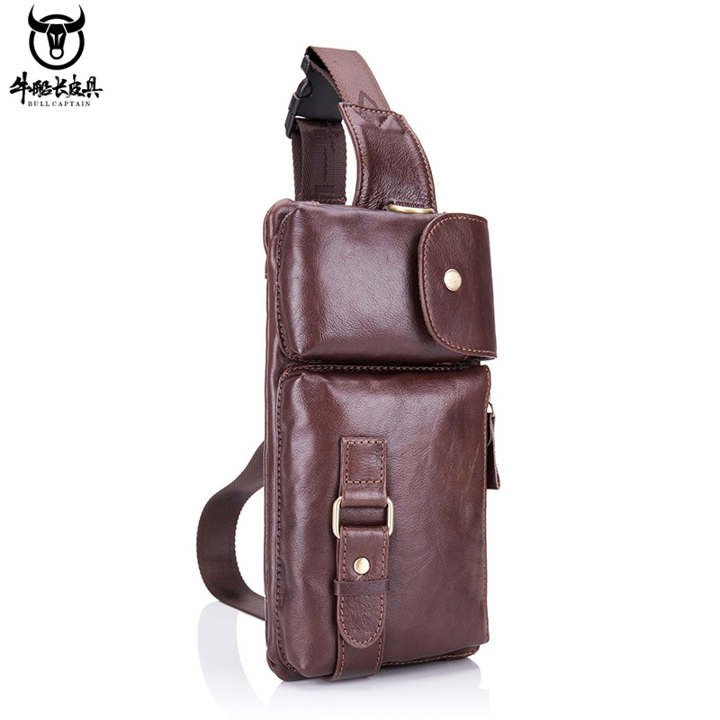 牛船长皮具男士真皮单肩斜挎横款胸包头层牛皮多功能休闲手机腰包