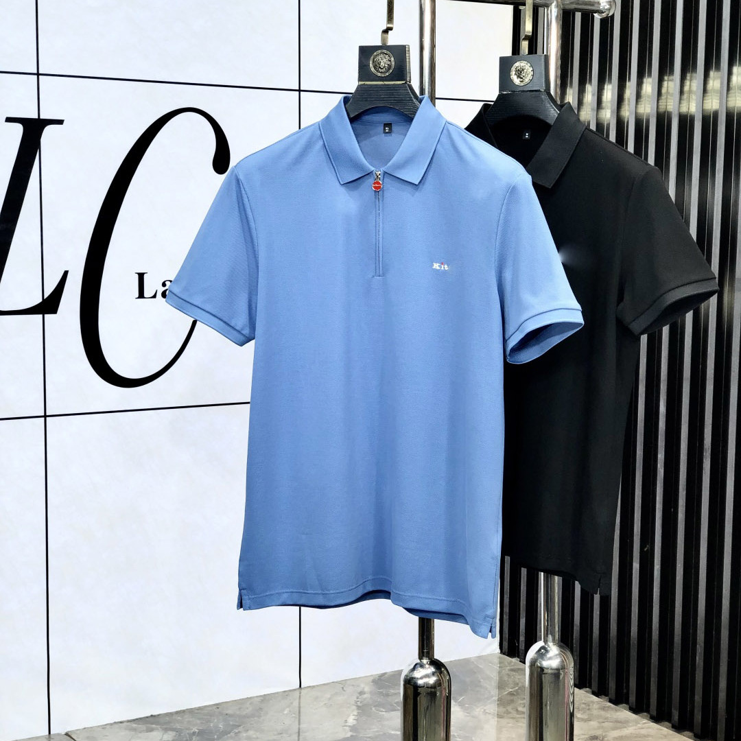 2025年Kit*n男士休闲短袖T恤棉搭配桑蚕丝翻领横机针织 T 恤M-3XL