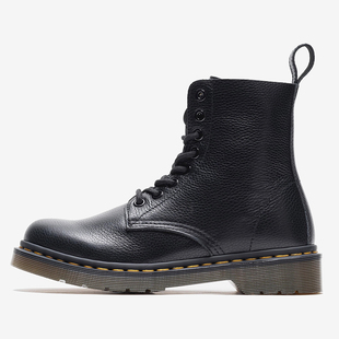 固特异新款头层皮软皮马丁靴英伦风短筒厚底荔枝纹真皮靴子男女款
