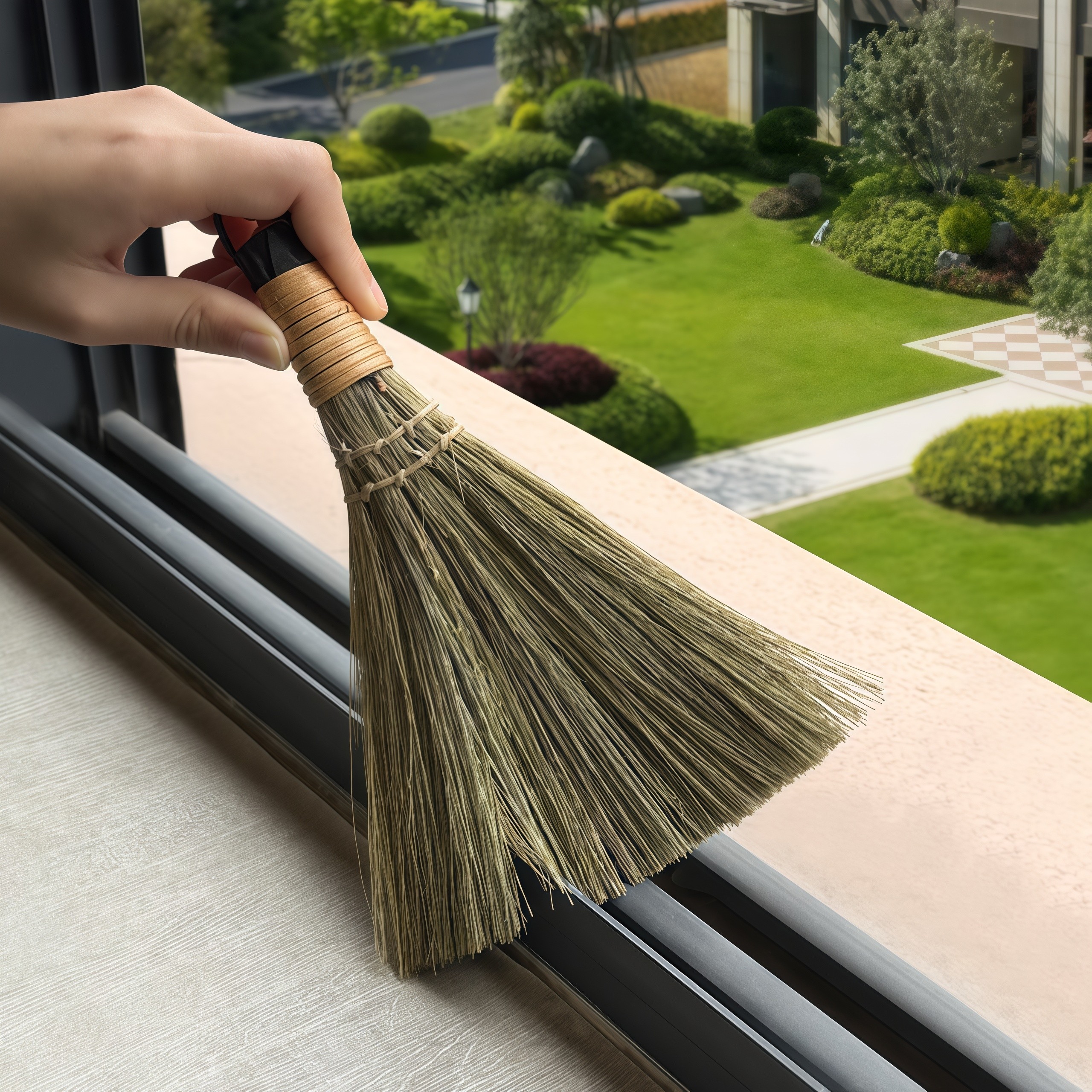 日本侘寂美学小扫帚越南蒲苇蕨类植物手工编织手持扫把藤条握把