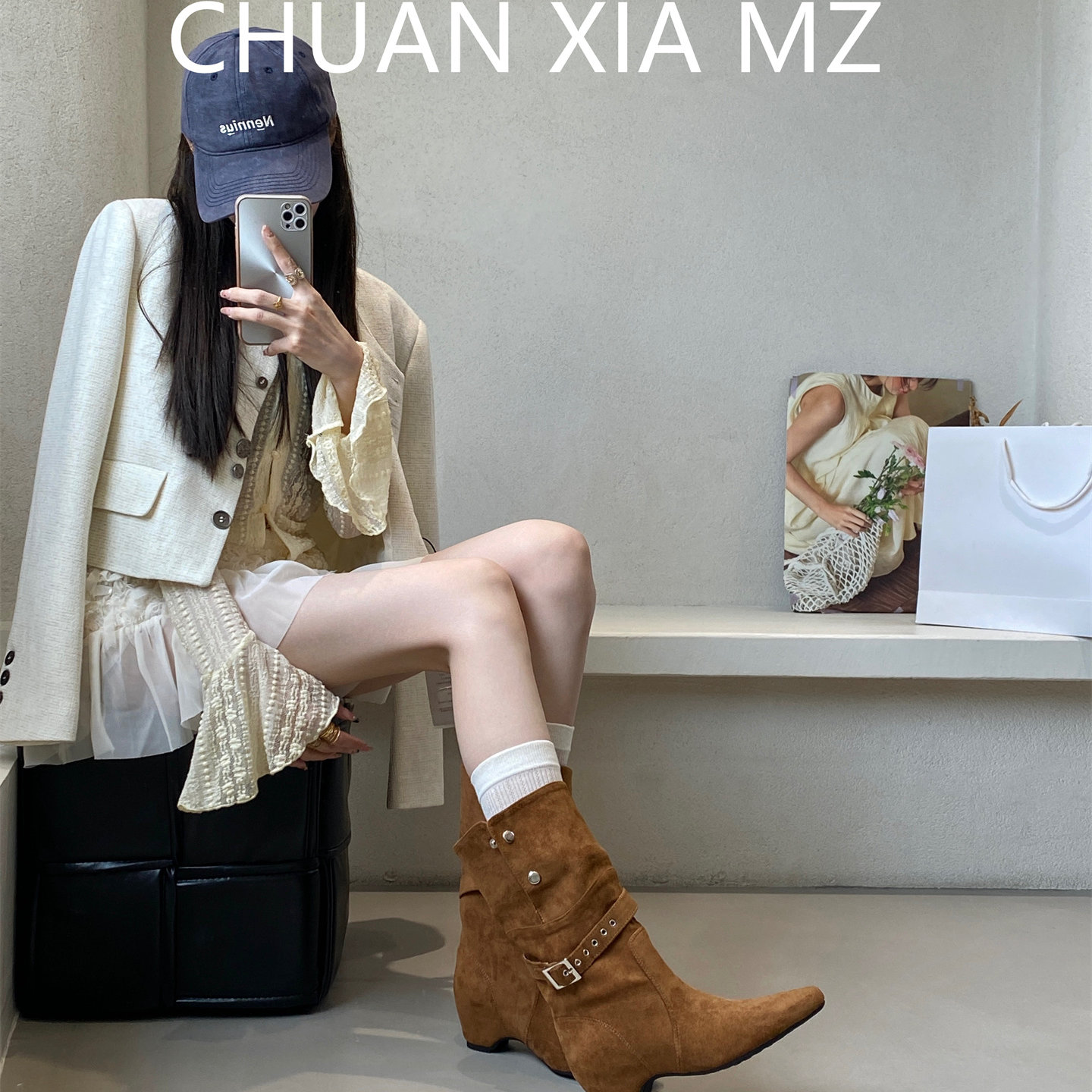 羊皮版~秋季时装靴后拉链