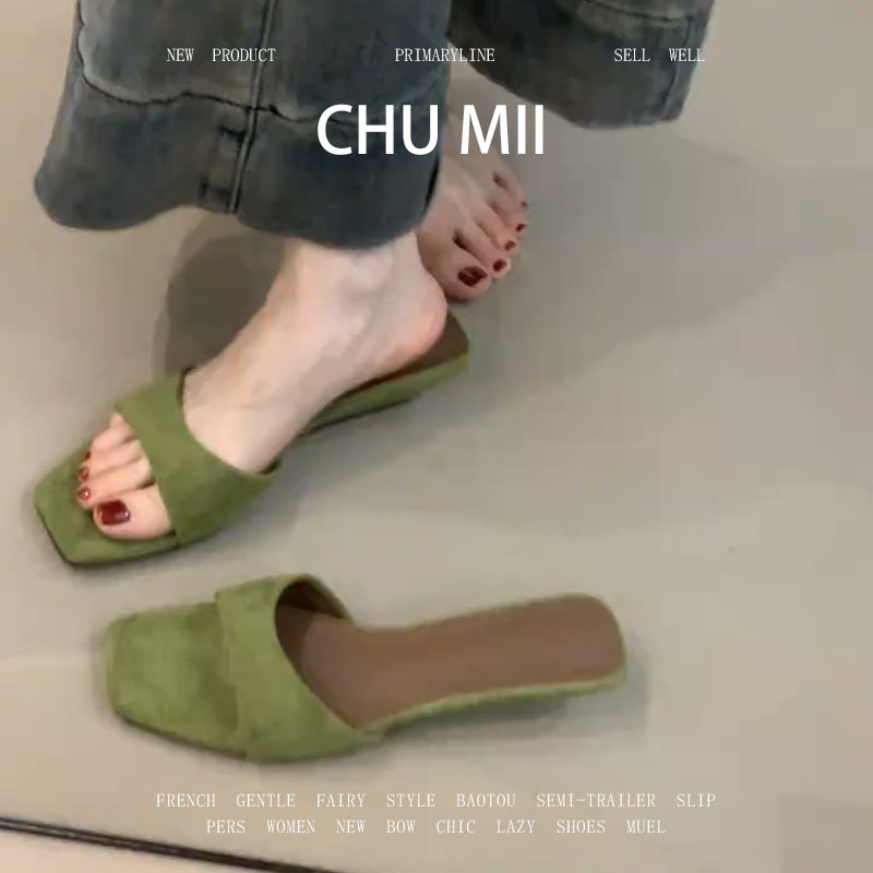 羊皮版~复古绒面一字带凉