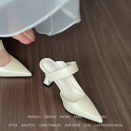 羊皮版！韩系御姐包头凉鞋女配裙子真皮高跟鞋极简风细跟尖头单鞋