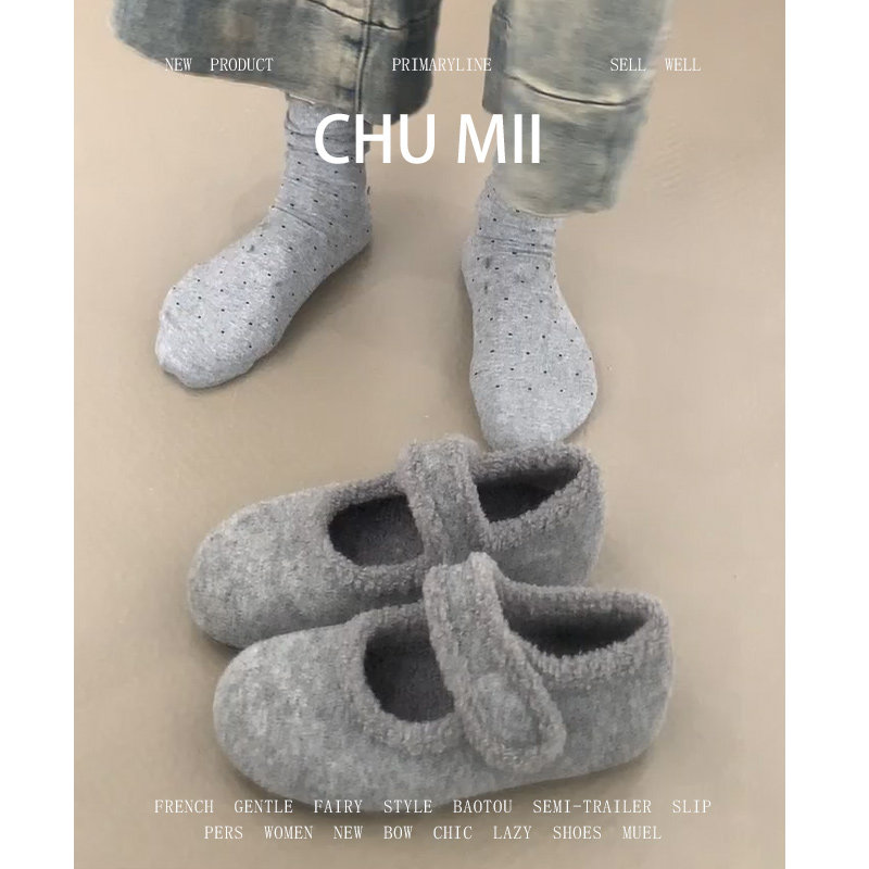 羊皮版~灰色内增高勃肯鞋女厚底一字带加绒全包单鞋平底玛丽珍鞋