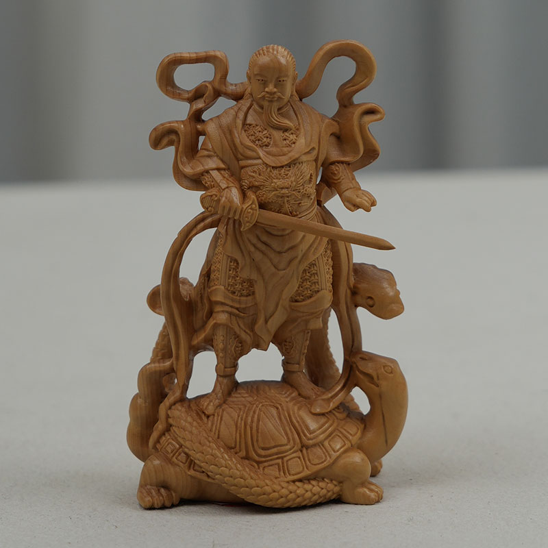 小叶黄杨木雕刻真武大帝祖师神像玄武玄天上帝摆件家用供奉装饰品