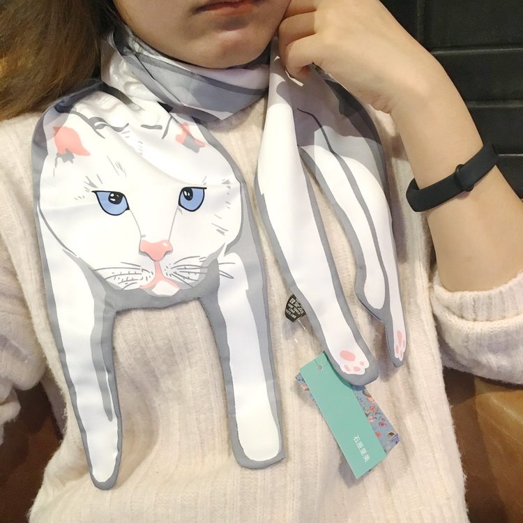 有猫 创意趴趴猫咪围巾 春秋欧美新款创意喵星人亲子丝巾 女 薄款