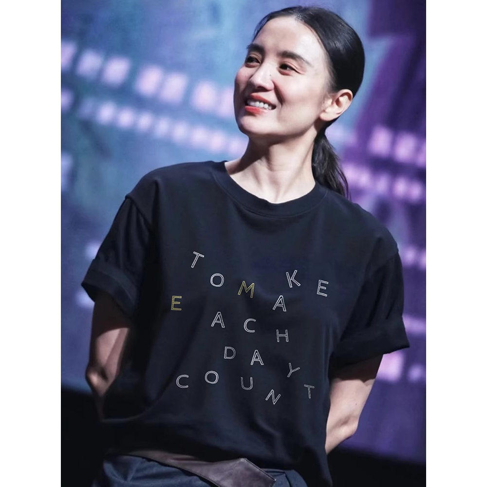 宋佳明星同款黑色短袖t恤女2025新款纯棉圆领ins小个子超好看上衣
