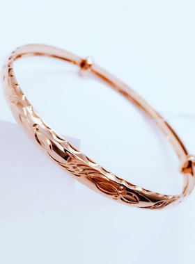 俄罗斯585紫金镀18K玫瑰金花纹手镯简约洋气个性韩版气质轻奢女款