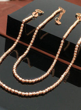 俄罗斯585紫金女士简约气质镀14k欧美洋气彩金转运珠项链轻奢个性