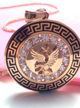 俄罗斯585紫金鹰牌吊坠欧美镀14K玫瑰金彩金锆石简约大方气质项链