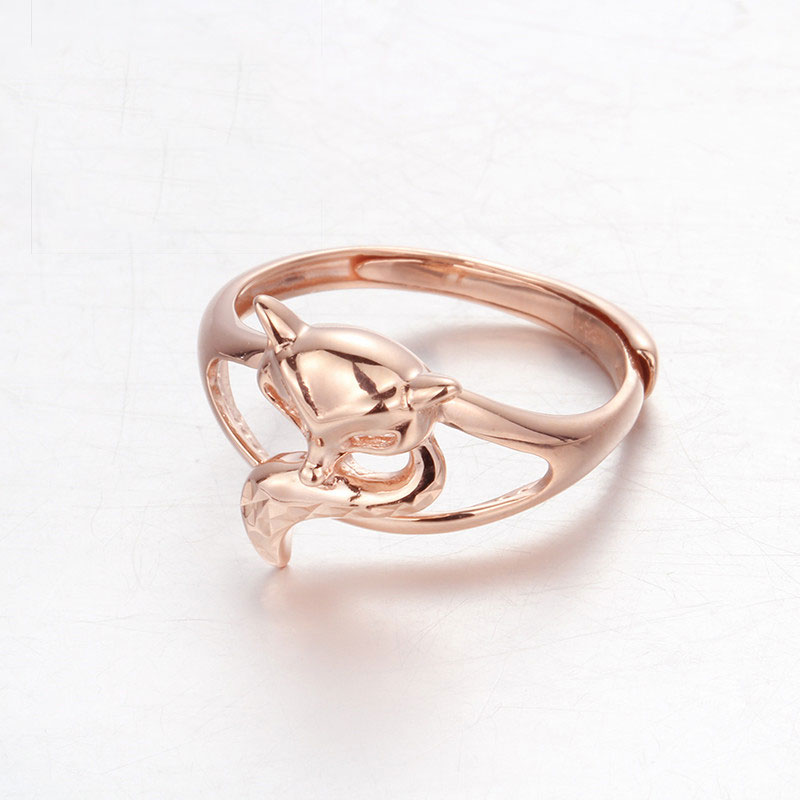 俄罗斯585紫金小众简约闪亮镀14K玫瑰金狐狸戒指百搭女士指环优雅