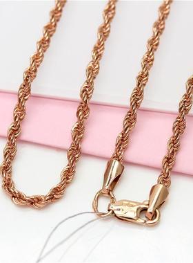 俄罗斯585紫金项链镀14K玫瑰金欧美麻绳链简约时尚女款锁骨链礼物