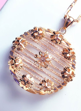 俄罗斯585紫金镀14k玫瑰金精致豪华大气时尚小花拉丝吊坠ins项链