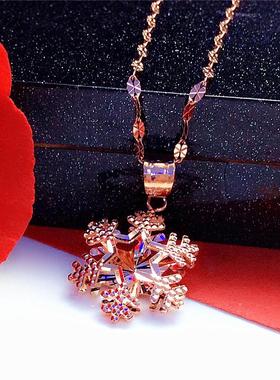 俄罗斯585紫金雪花吊坠彩金时尚韩版百搭镀18K玫瑰金项链个性礼物