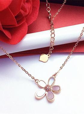 俄罗斯585紫金白贝母小花朵项链女款镀14K玫瑰金精美镶嵌锆石饰品