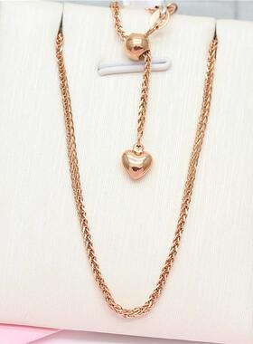 俄罗斯585紫金爱心肖邦链可调节镀14K玫瑰彩金女时尚百搭项链礼物