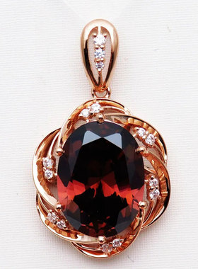 俄罗斯585紫金花型吊坠镀14K彩金时尚精美豪华烟色女轻奢精致礼物