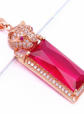 俄罗斯585紫金镀14k玫瑰金气质韩版镶嵌锆石豹子头吊坠项链高级感