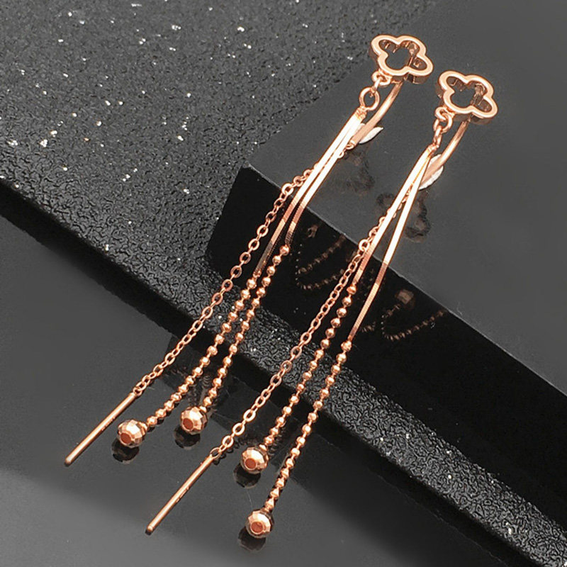 俄罗斯镀玫瑰金简约时尚潮流四叶草蛇骨耳线个性气质女士精致礼物