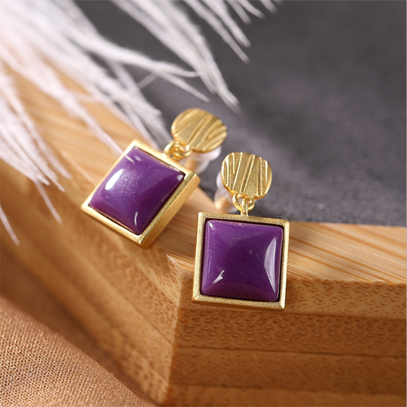 天然和田玉紫云母复古耳钉S925纯银经典祥云耳环三件套链饰品女式