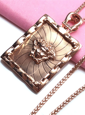 俄罗斯585紫金大气精致方形头像吊坠镀14K玫瑰金欧美项链送礼女款