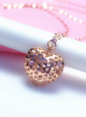 俄罗斯585紫金镂空爱心吊坠女士镀18K玫瑰金彩金百搭时尚项链潮流
