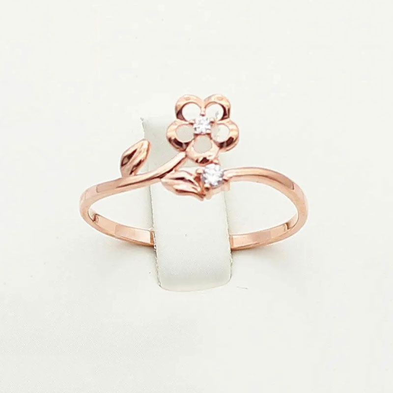 俄罗斯585紫金镶钻镂空花朵时尚精美镀14k玫瑰金开口可调节女戒指