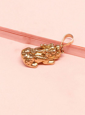 俄罗斯585紫金女款貔貅吊坠招财经典时尚镀14K玫瑰金项链气质礼物