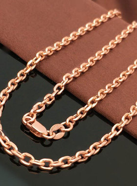 俄罗斯585紫金镀14K彩金时尚简约百搭方形扣项链玫瑰金饰品高级感