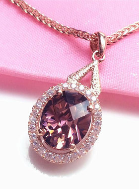 俄罗斯585紫金镀14k玫瑰金韩版百搭椭圆吊坠女高级感简约气质项链