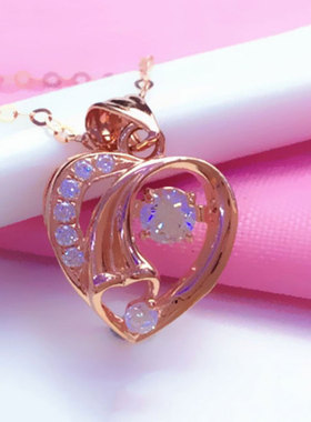 俄罗斯585紫金项链桃心锆石吊坠镀18K玫瑰金百搭气质彩金个性礼物