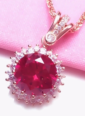 俄罗斯585紫金镀14k玫瑰金镶嵌红石太阳吊坠气质高档女款饰品礼物