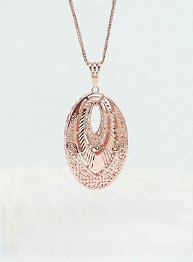 俄罗斯585紫金双层镂空个性吊坠时尚气质个性镀14K玫瑰金彩金项链