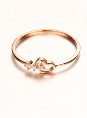 俄罗斯镀玫瑰金闪亮爱心戒指女士精致百搭活口指环礼物