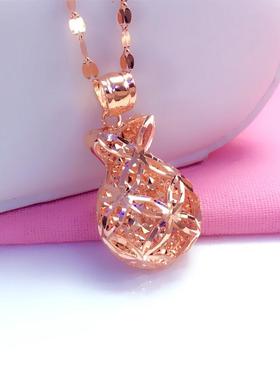 俄罗斯585紫金镀18k彩金女时尚百搭气质钱袋吊坠简约精致项链礼物