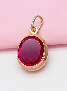 俄罗斯585紫金椭圆吊坠镶嵌红宝石经典简约气质镀14K女款项链礼物