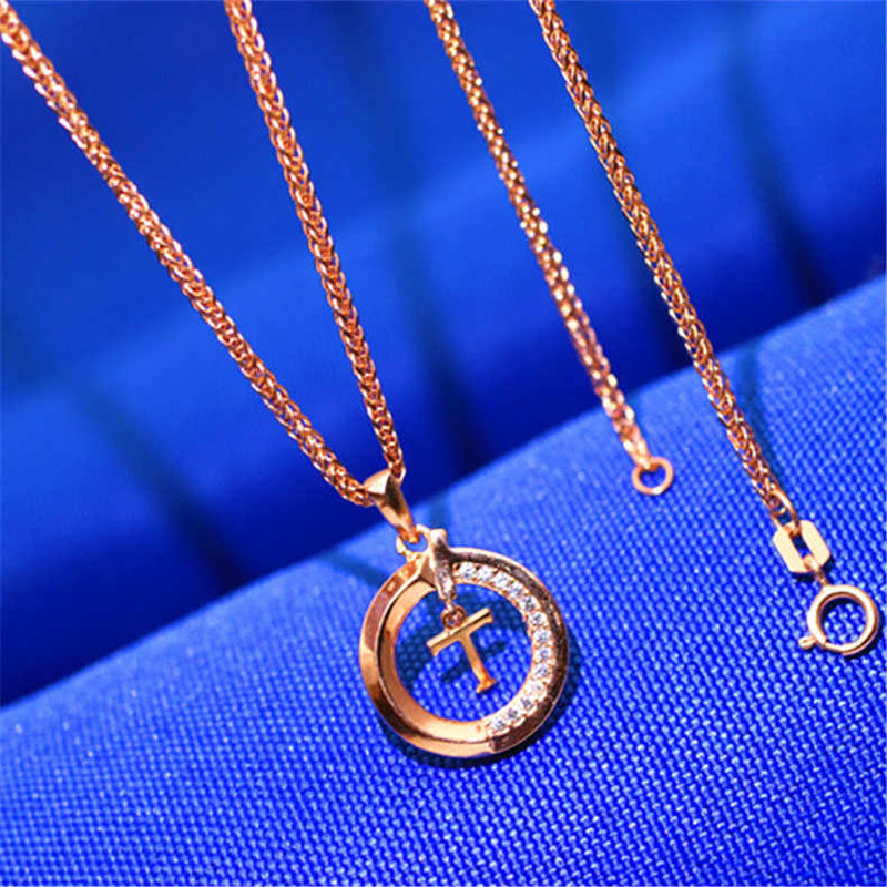 俄罗斯585紫金奢华ins灵动十字架吊坠法式精美女彩金气质套链潮流