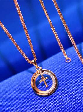 俄罗斯585紫金奢华ins灵动十字架吊坠法式精美女彩金气质套链潮流