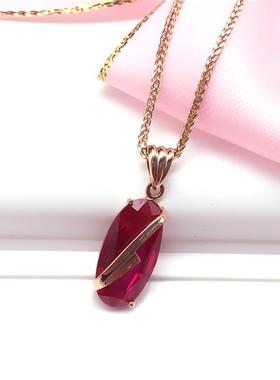 俄罗斯585紫金镀14K玫瑰金红石椭圆吊坠锁骨链经典女士礼物高级感