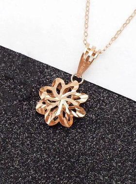 俄罗斯585紫金女款镀14K玫瑰金时尚镂空花型吊坠简约精致日韩项链