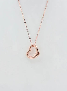 俄罗斯585紫金百搭爱心吊坠项链时尚百搭镀14K玫瑰金女士小众礼物