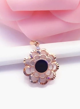 俄罗斯585紫金14K玫瑰金镂空花吊坠项链时尚个性潮流彩金新款项链