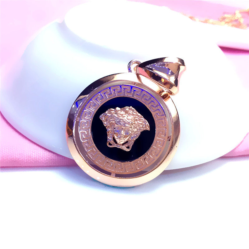 俄罗斯585紫金项链镀14K玫瑰金时尚豪华黑色圆形吊坠精致简约欧美