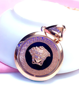 俄罗斯585紫金项链镀14K玫瑰金时尚豪华黑色圆形吊坠精致简约欧美