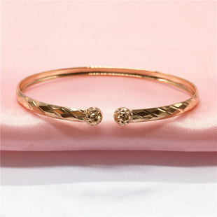 俄罗斯585紫金车花圆球手镯玫瑰金女款高级感百搭手饰气质ins礼物