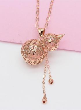 俄罗斯585紫金镂空葫芦吊坠镀14K玫瑰金彩金女款时尚项链气质精致