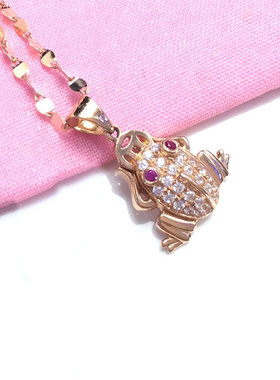 俄罗斯585紫金女士招财金蟾吊坠镀14k玫瑰金甜美时尚精致百搭简约