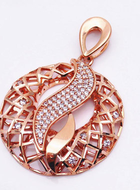 俄罗斯585紫金吊坠欧洲镂空圆形吊坠民族风镀14K玫瑰金女经典气质