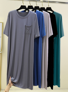 男士睡裙莫代尔睡袍大码浴袍夏季薄款宽松短袖晨袍连衣中长款睡衣