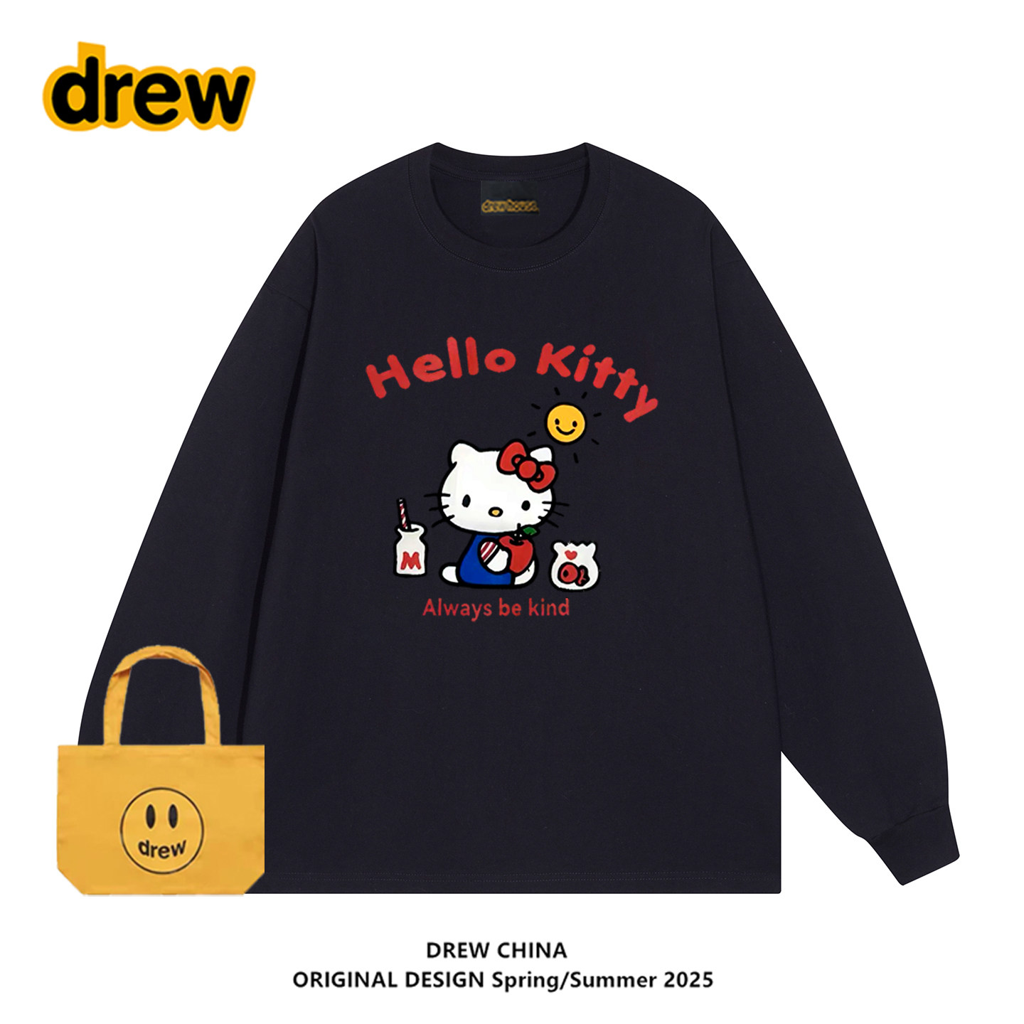 drew潮牌HelloKitty撞色字母长恤